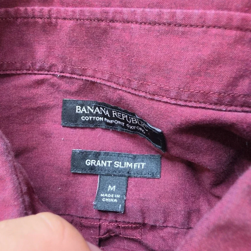 Banana Republic Grant Slim Fit Mens M Cotton Pinpoint Oxford Burgundy Shirt